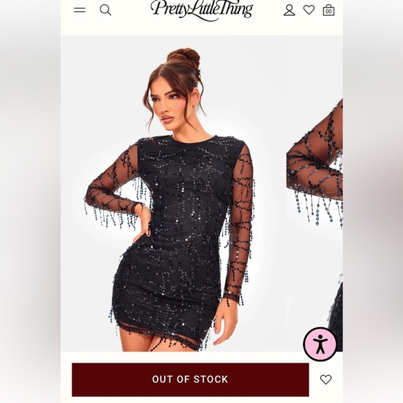 PrettyLittleThing Black Sequin Mini Dress with Bateau Neckline - Picture 5 of 11